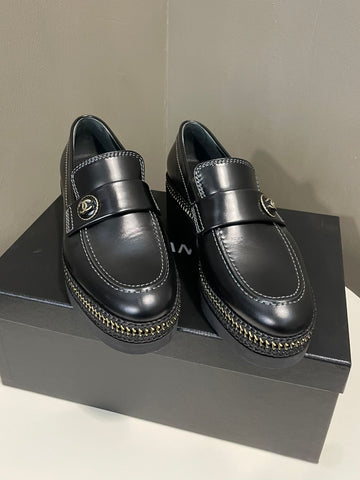 Chanel Cc Chain Platform Loafers Black Calfskin GHW Size 37.5
