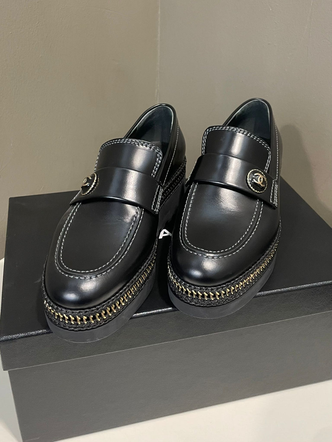 Chanel Cc Chain Platform Loafers Black Calfskin GHW Size 37.5