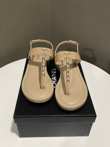 Chanel Cc Chain Thong Sandals  Size 38 C
