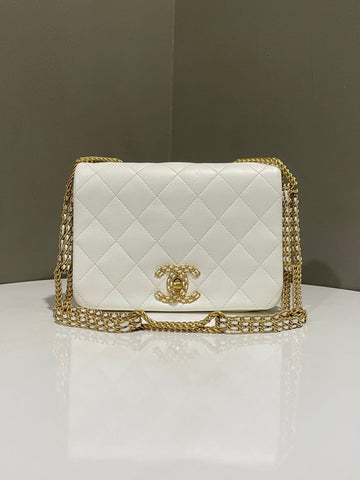 Chanel Cc Chain to Chain Flap Bag Ivory Calfskin