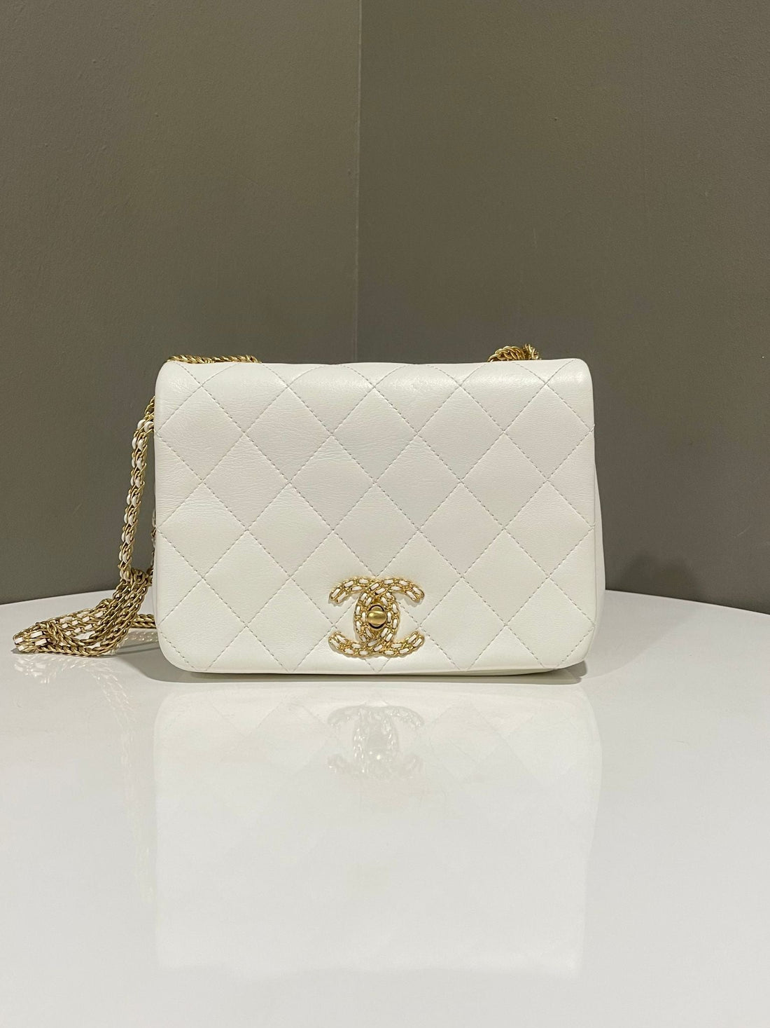 Chanel Cc Chain to Chain Flap Bag Ivory Calfskin