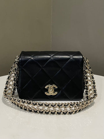 Chanel Cc Flap Shoulder Chain Bag  Black Lambskin