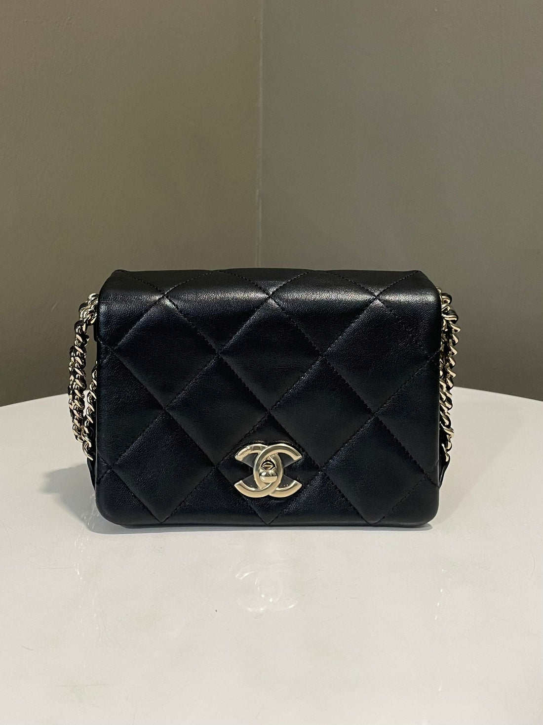 Chanel Cc Flap Shoulder Chain Bag  Black Lambskin