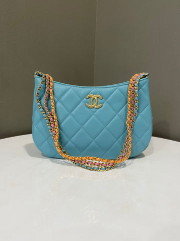 Chanel Cc Quilted Chain Hobo  Tiffany Blue Caviar