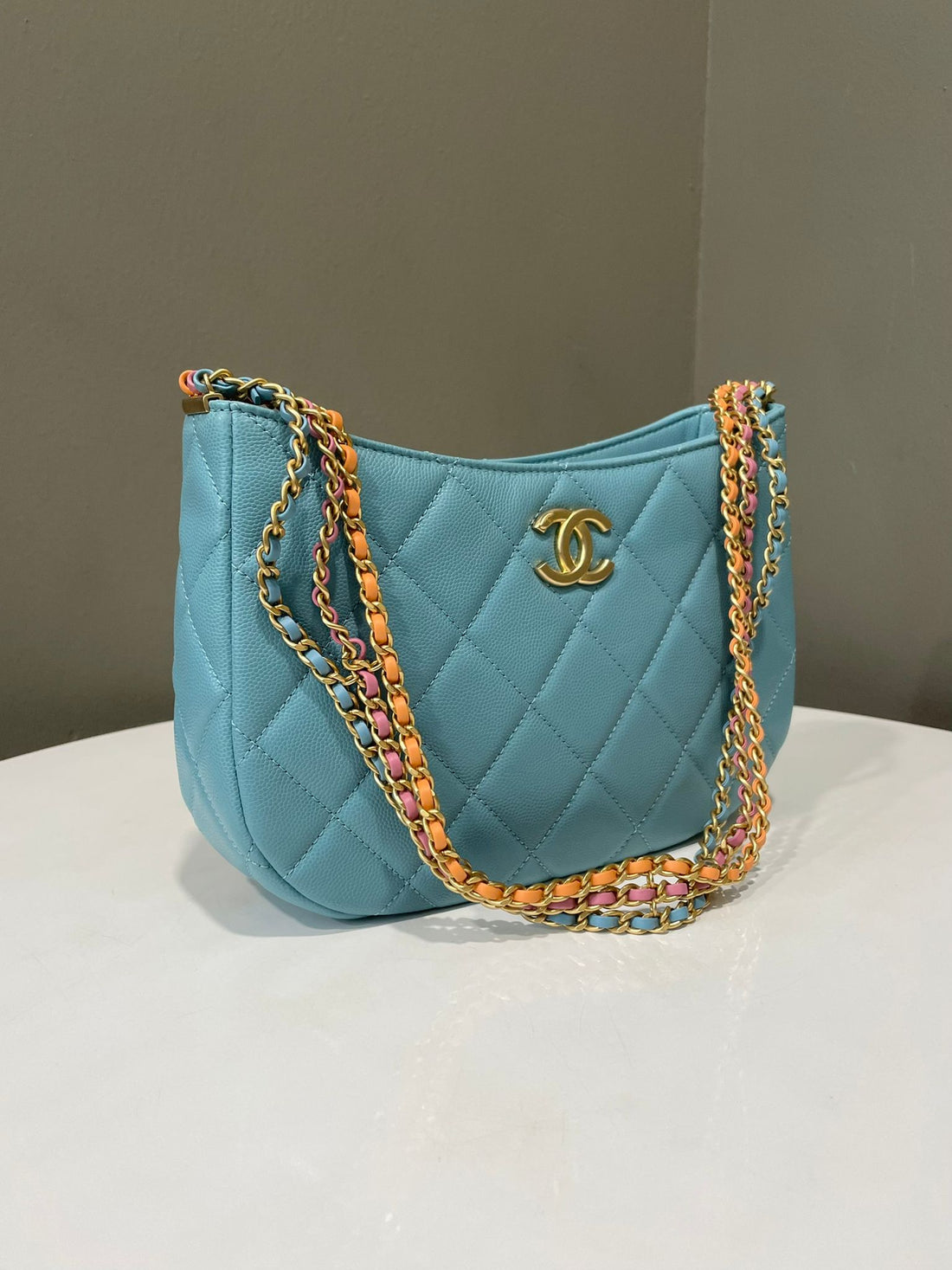 Chanel Cc Quilted Chain Hobo  Tiffany Blue Caviar