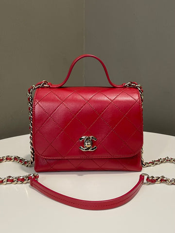 Chanel Cc Quilted Top Handle Chain Deep Red Calfskin