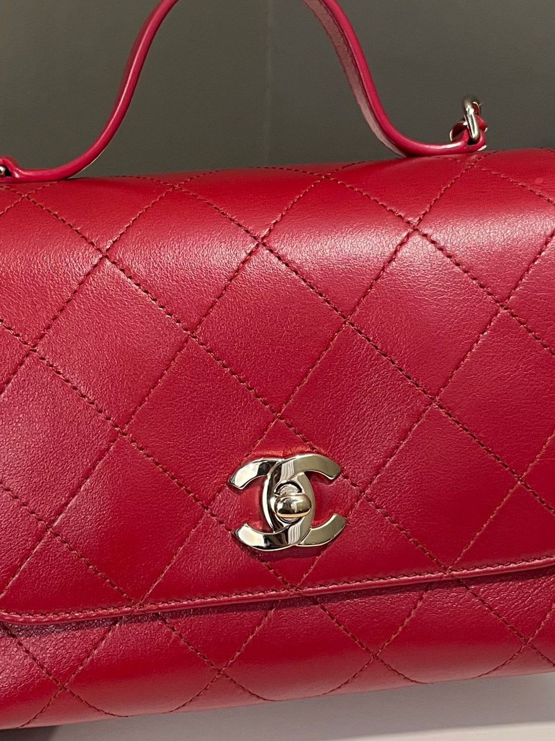 Chanel Cc Quilted Top Handle Chain Deep Red Calfskin