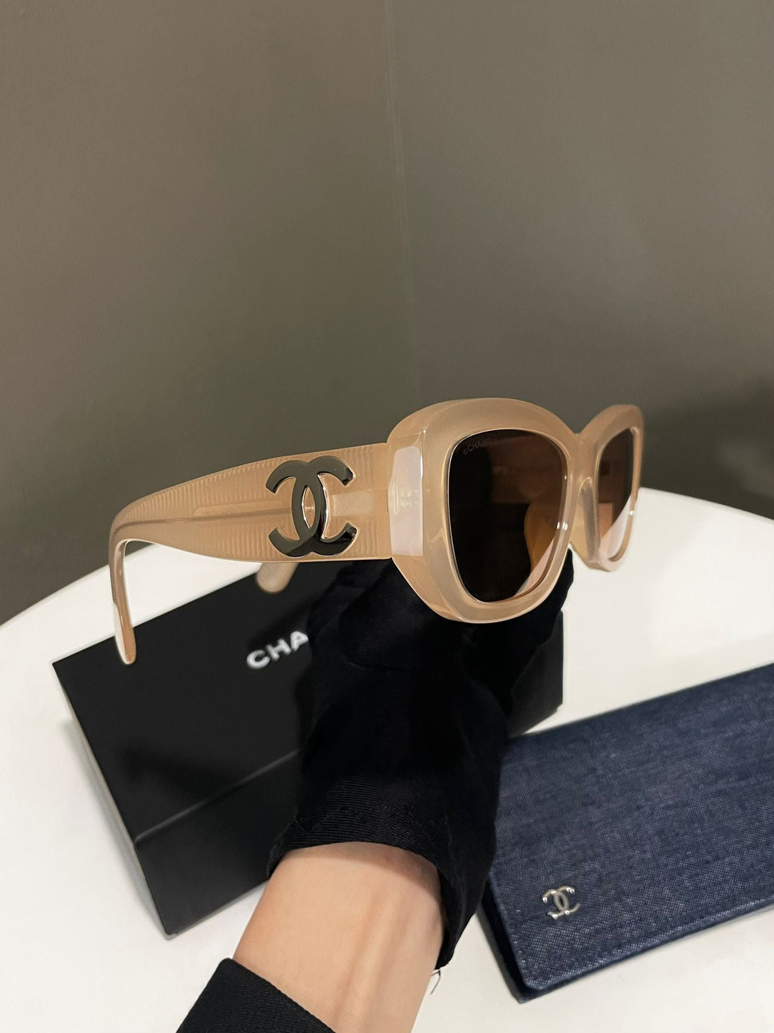Chanel Cc Rectangle Sunglasses Pinky Beige