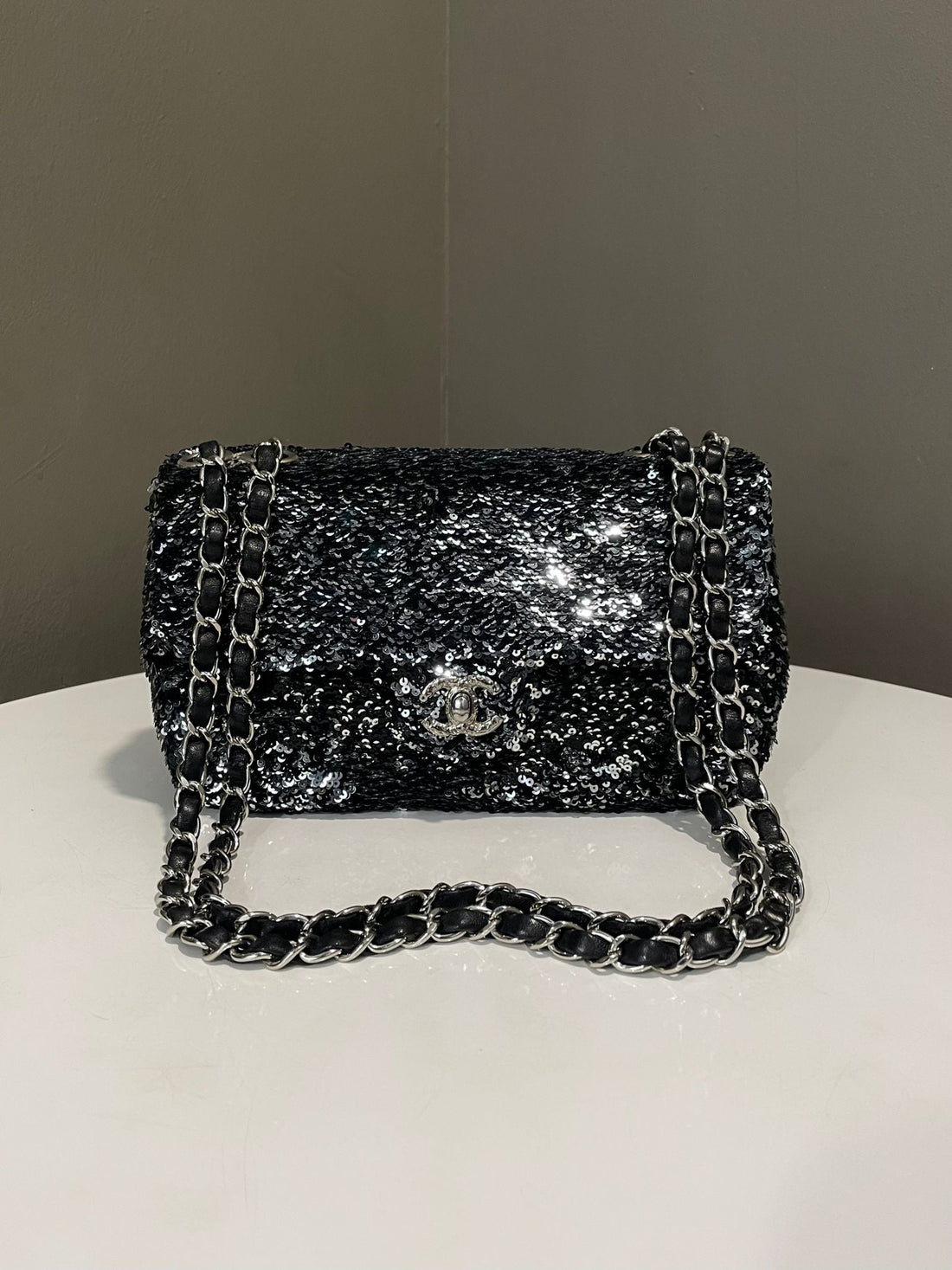 Chanel Cc Sequin Flap Bag Black