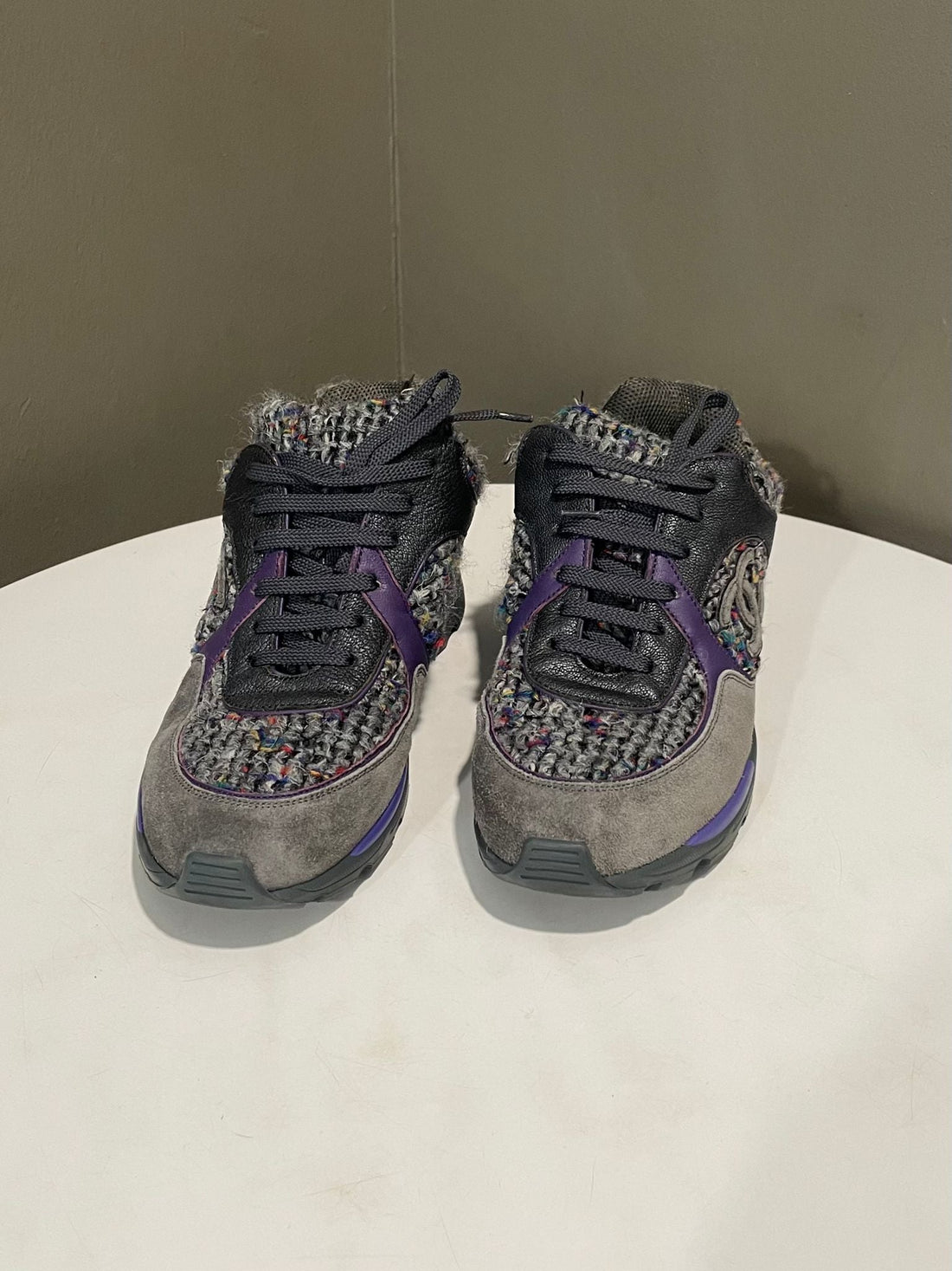 Chanel Cc Sneaker Grey Purple Tweed Size 38
