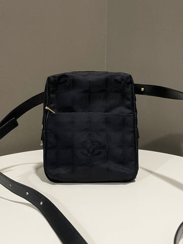 Chanel Cc Travel Line Sling Black Canvas Jacquard
