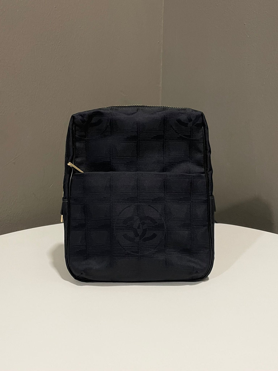Chanel Cc Travel Line Sling Black Canvas Jacquard