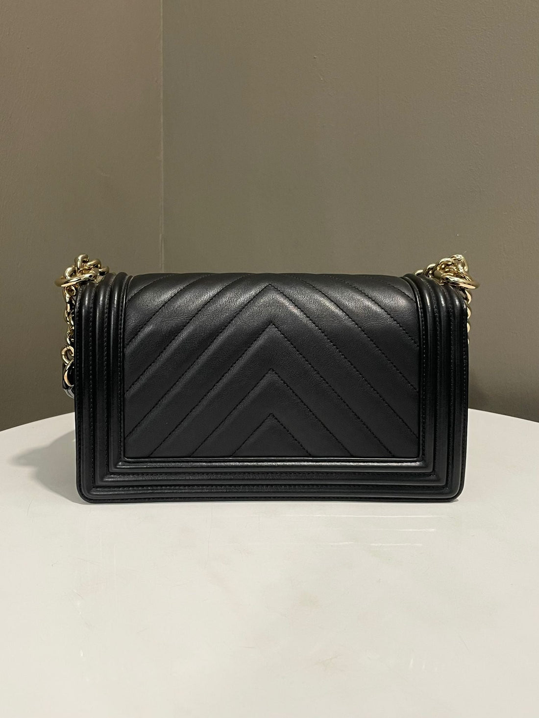 Chanel Chevron Boy Old Medium Black Calfskin