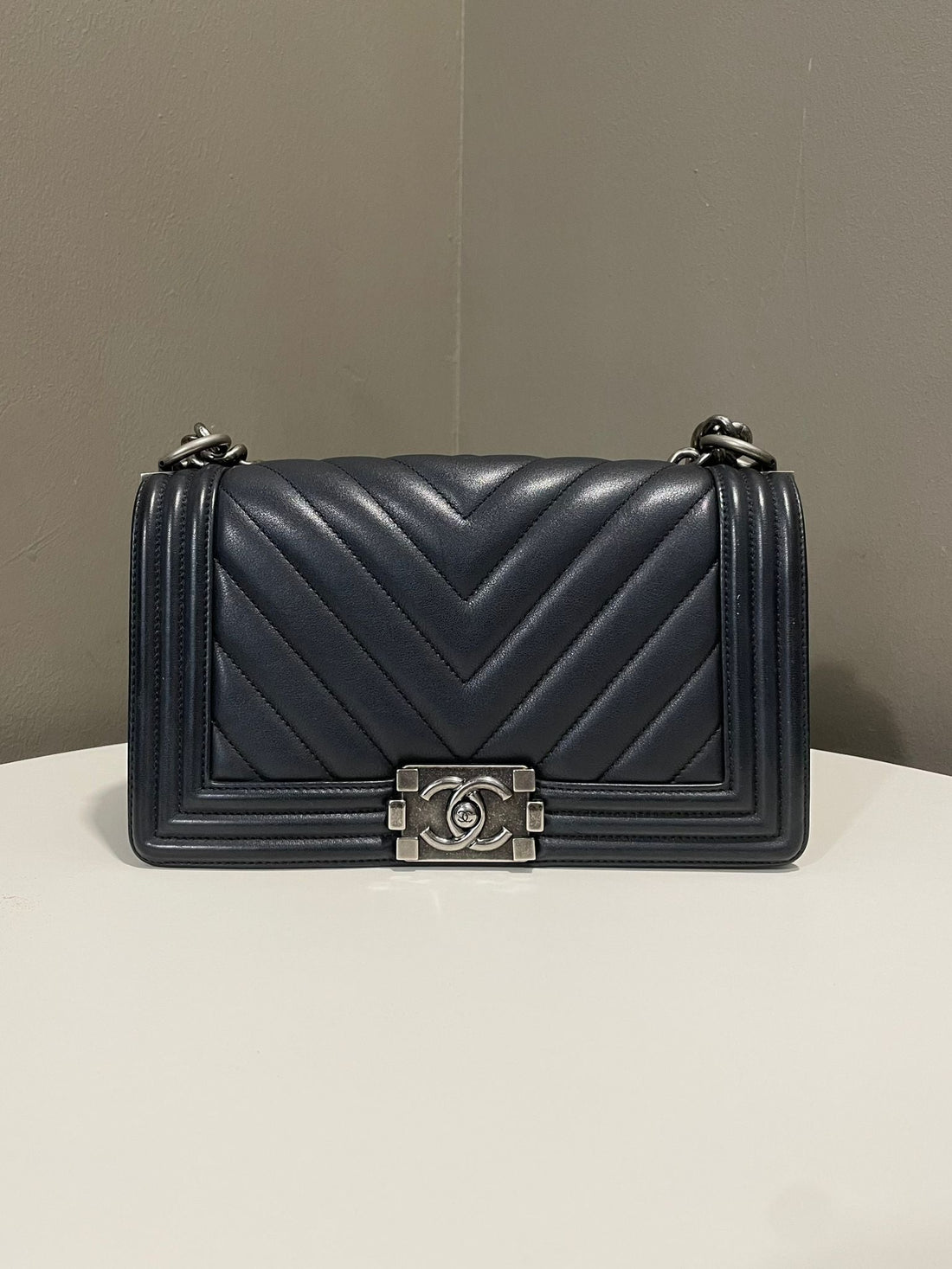 Chanel Chevron Boy Old Medium Black Calfskin