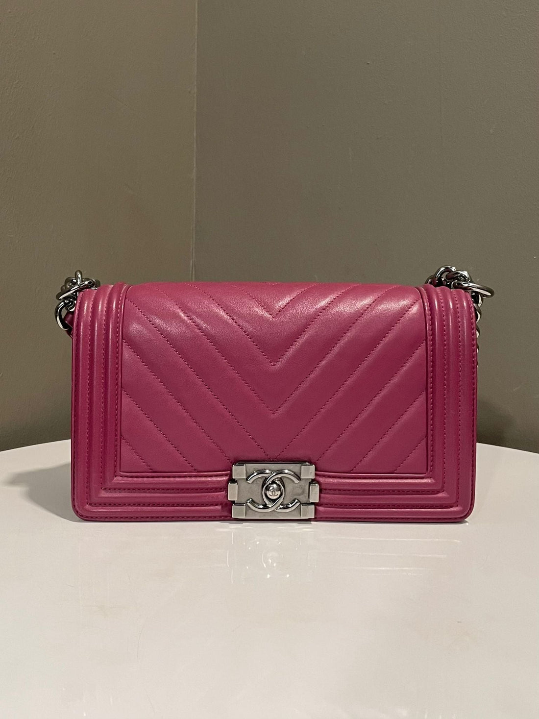 Chanel Chevron Boy Old Medium Rose Pink