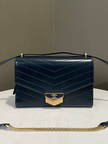 Chanel Chevron Medal Flap  Dark Navy