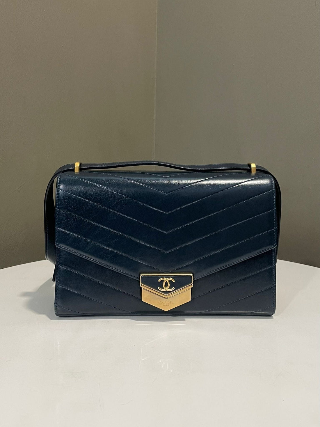 Chanel Chevron Medal Flap  Dark Navy
