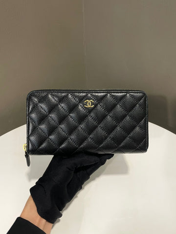 Chanel Classic CC Quilted Long Zip Wallet Black Caviar