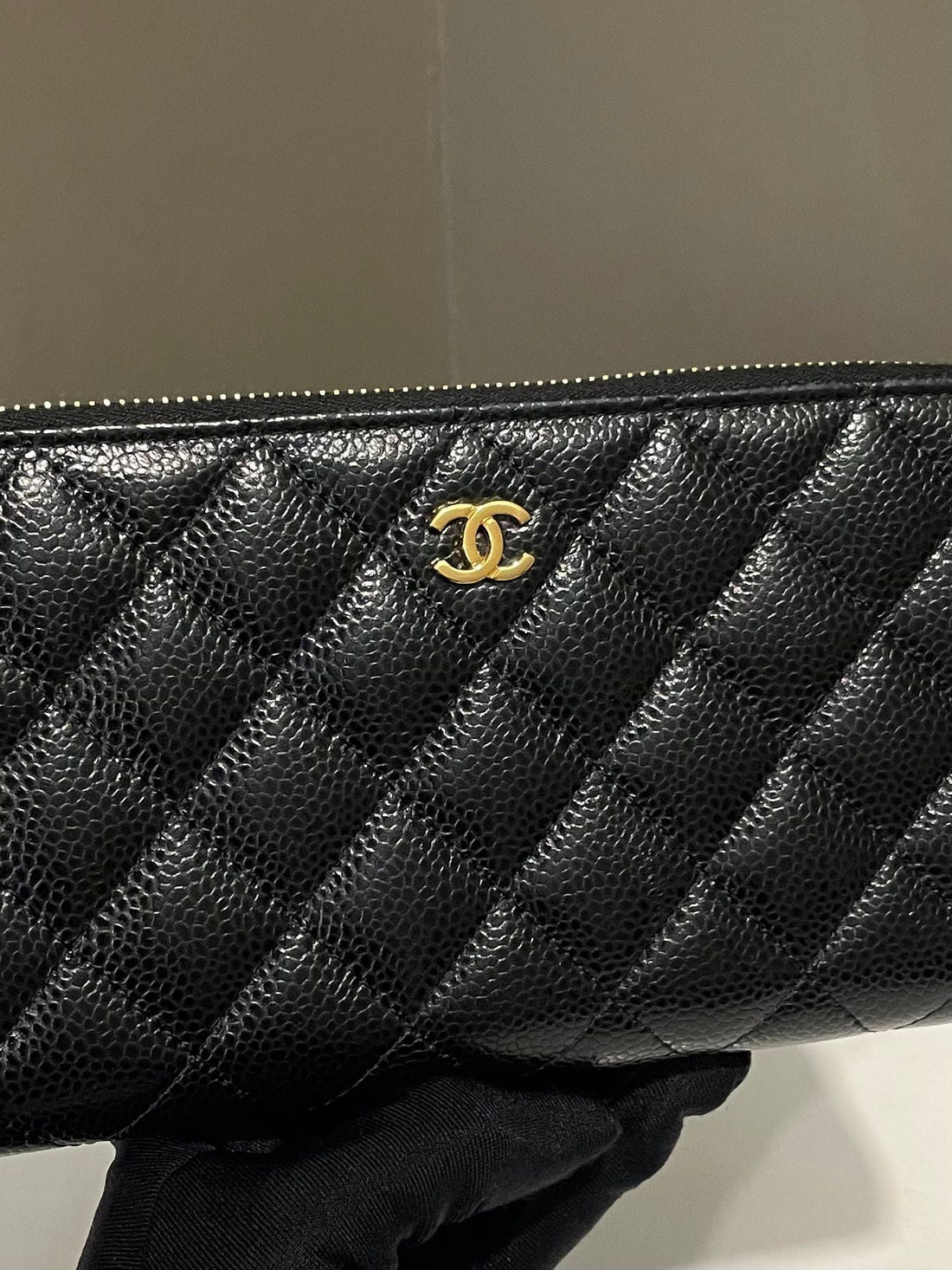 Chanel Classic CC Quilted Long Zip Wallet Black Caviar