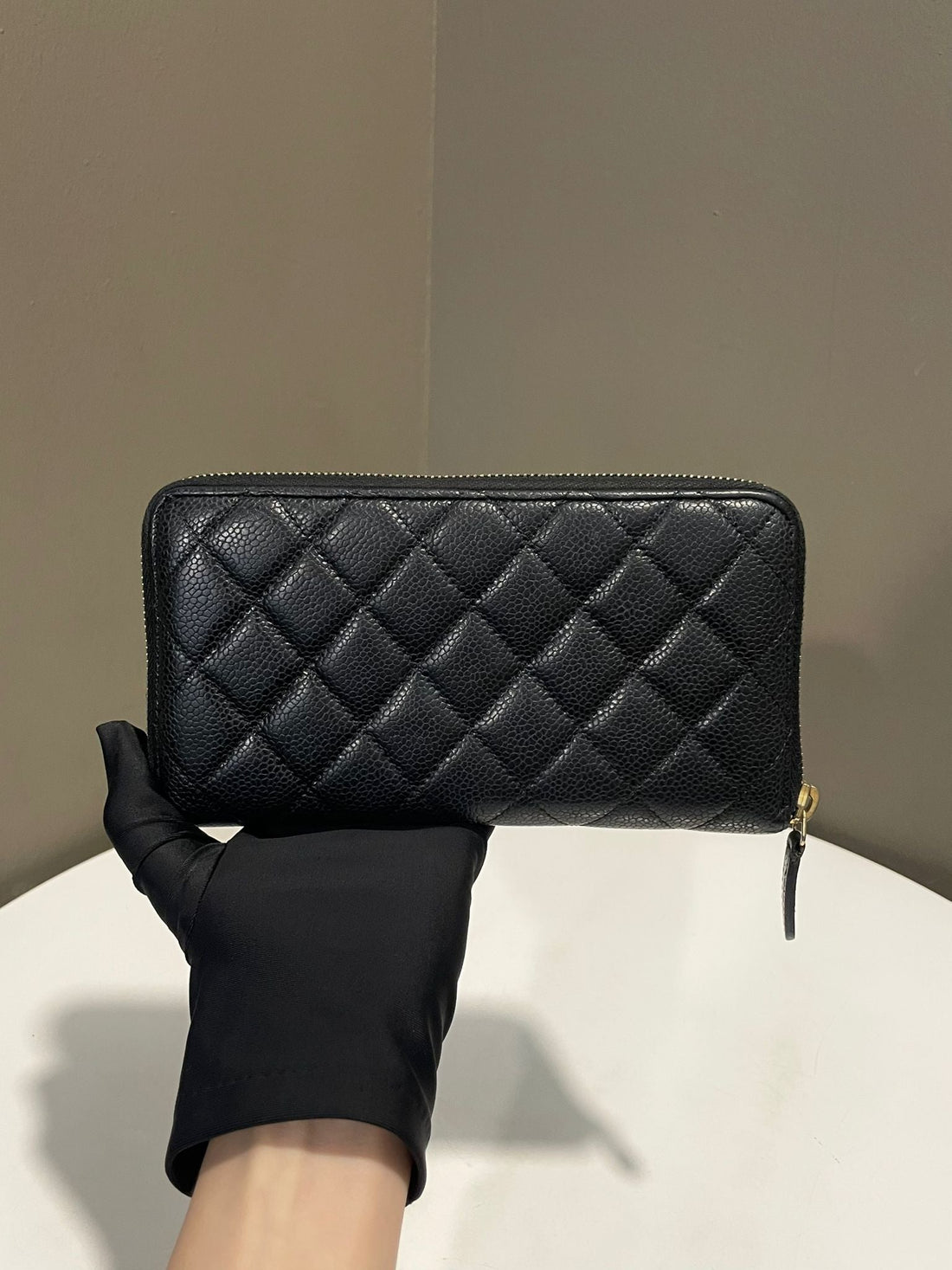 Chanel Classic CC Quilted Long Zip Wallet Black Caviar