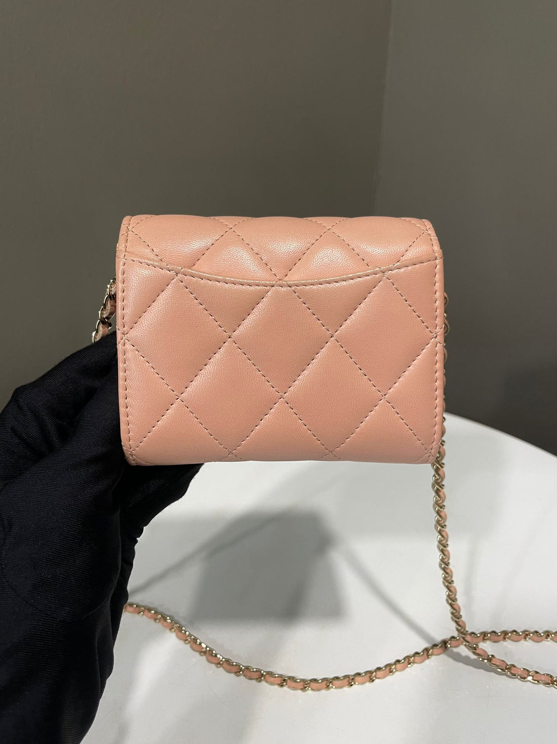 Chanel Classic Card Holder with Chain Blush Beige Lambskin