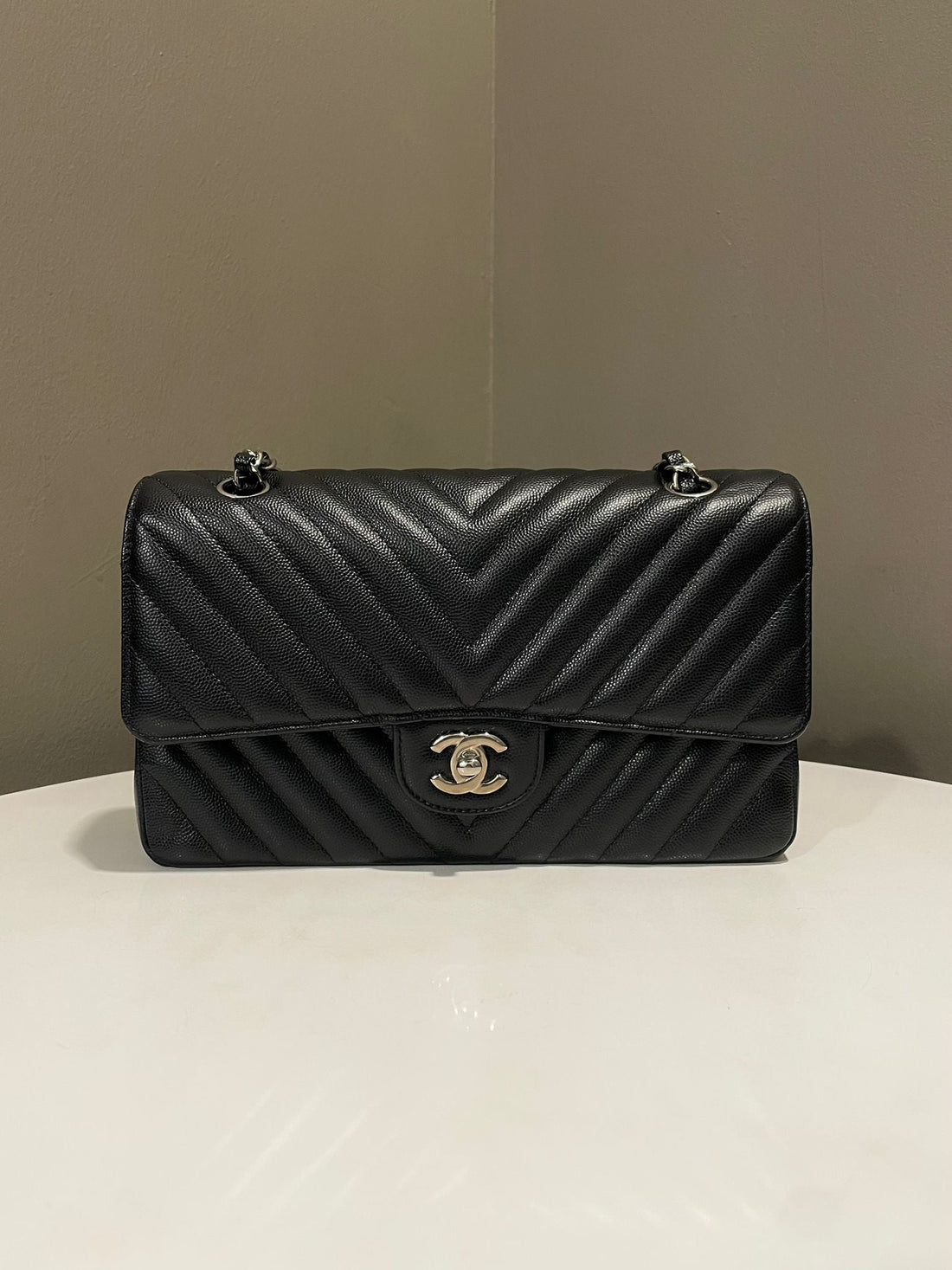 Chanel Classic Chevron Medium Double Flap Black Caviar