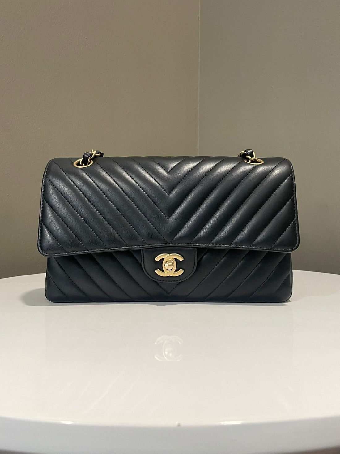 Chanel Classic Chevron Medium Double Flap  Black Lambskin