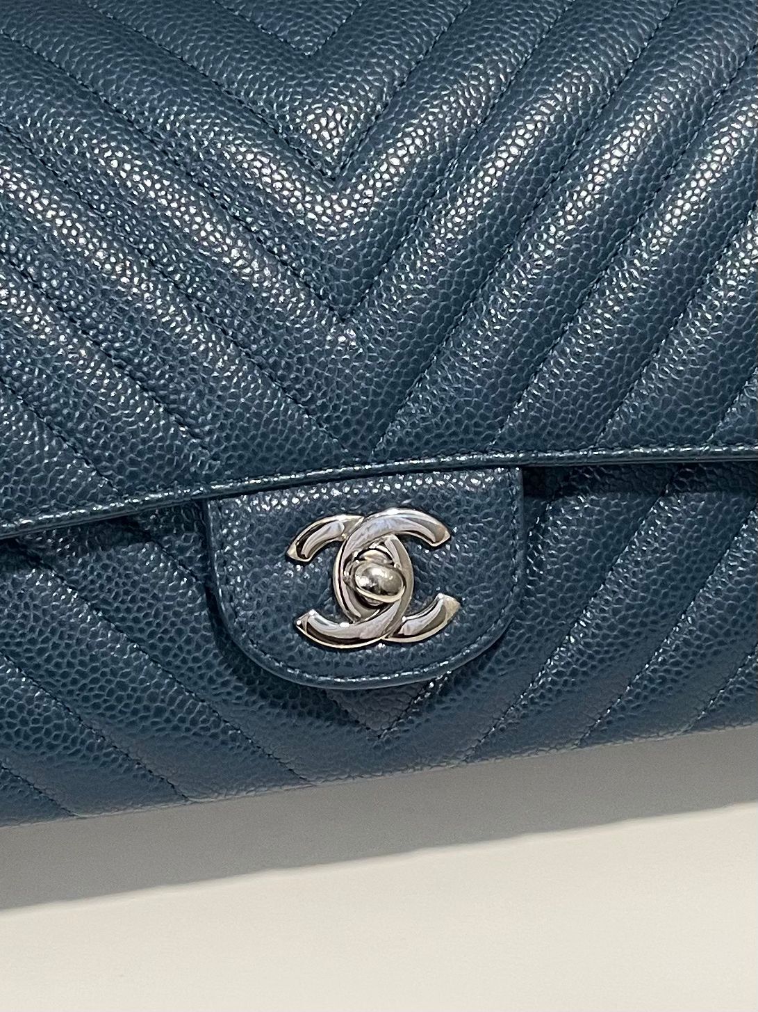 Chanel Classic Chevron Medium Double Flap  Dark Teal Caviar