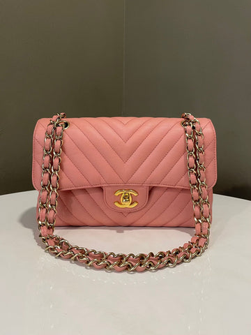 Chanel Classic Chevron Small Double Flap Sakura Pink Caviar