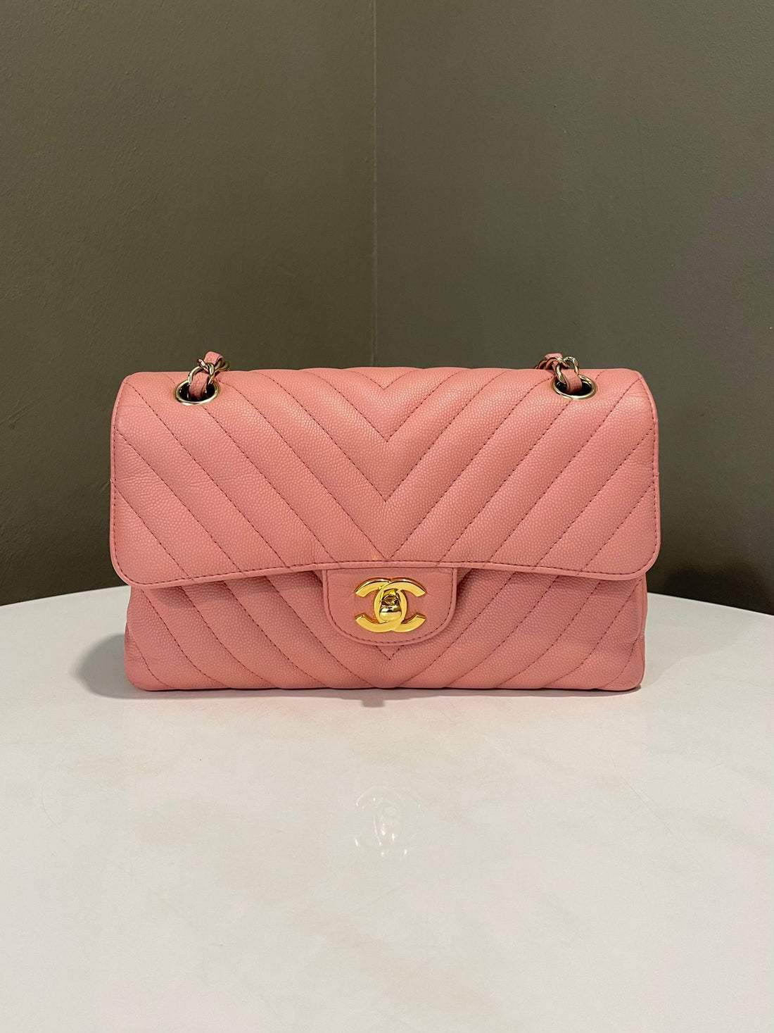 Chanel Classic Chevron Small Double Flap Sakura Pink Caviar
