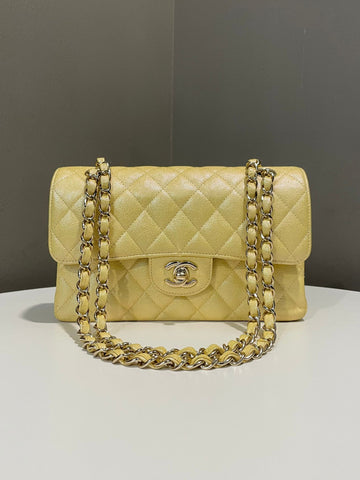 Chanel Classic Double Flap Bag Iridescent Yellow Caviar