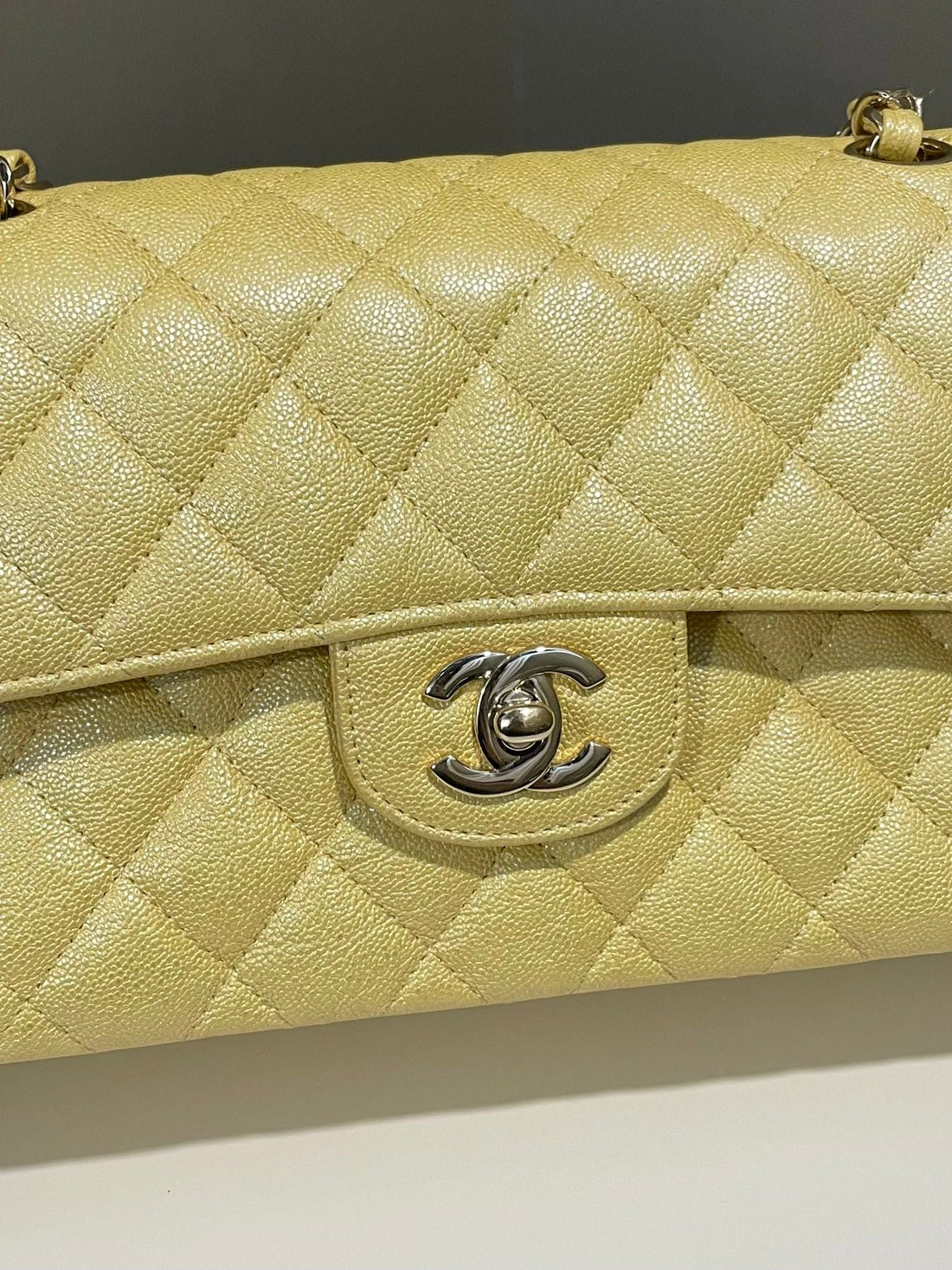 Chanel Classic Double Flap Bag Iridescent Yellow Caviar