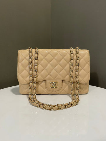 Chanel Classic Jumbo Single Flap Beige Caviar
