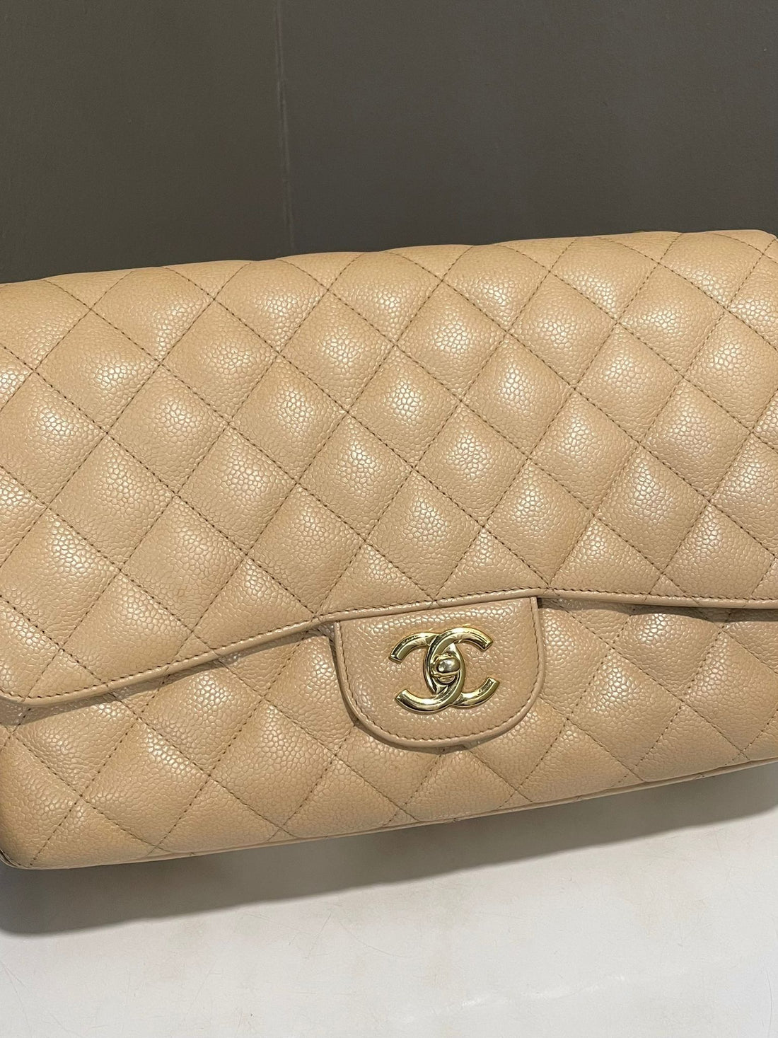 Chanel Classic Jumbo Single Flap Beige Caviar