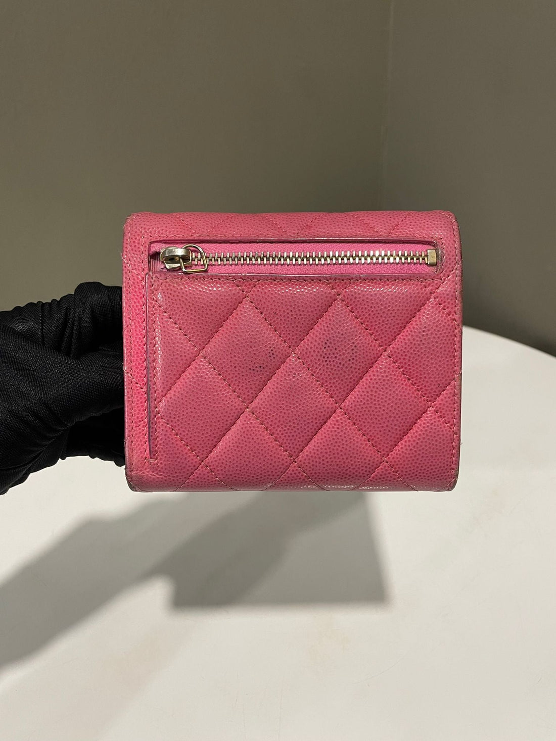 Chanel Classic Quilted Compact Wallet Pink Caviar