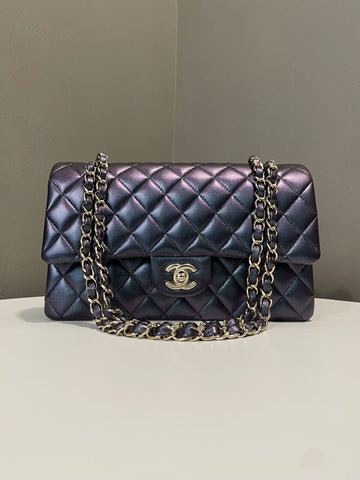 Chanel Classic Quilted Double Flap Bag Iridescent Galaxy Purple