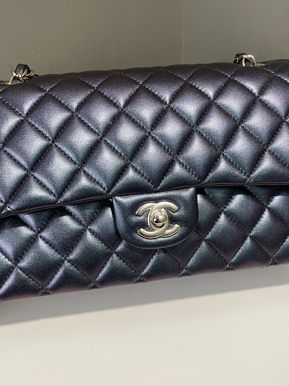 Chanel Classic Quilted Double Flap Bag Iridescent Galaxy Purple