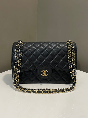 Chanel Classic Quilted Jumbo Double Flap  Black Caviar