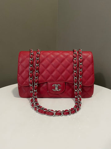 Chanel Classic Quilted Jumbo Single Flap Lipstick Red Caviar