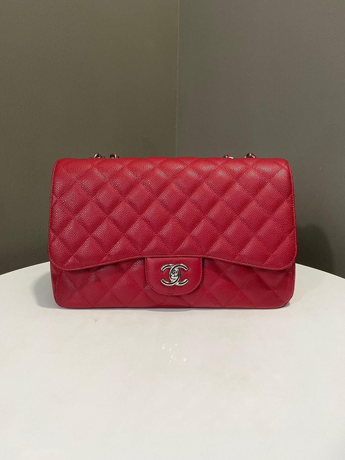 Chanel Classic Quilted Jumbo Single Flap Lipstick Red Caviar