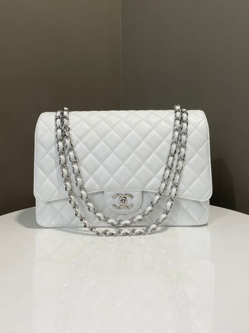 Chanel Classic Quilted Maxi Double Flap White Caviar