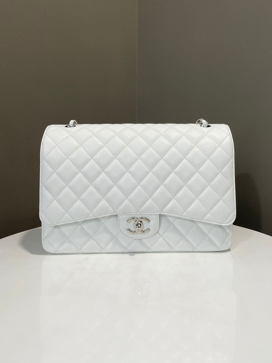 Chanel Classic Quilted Maxi Double Flap White Caviar
