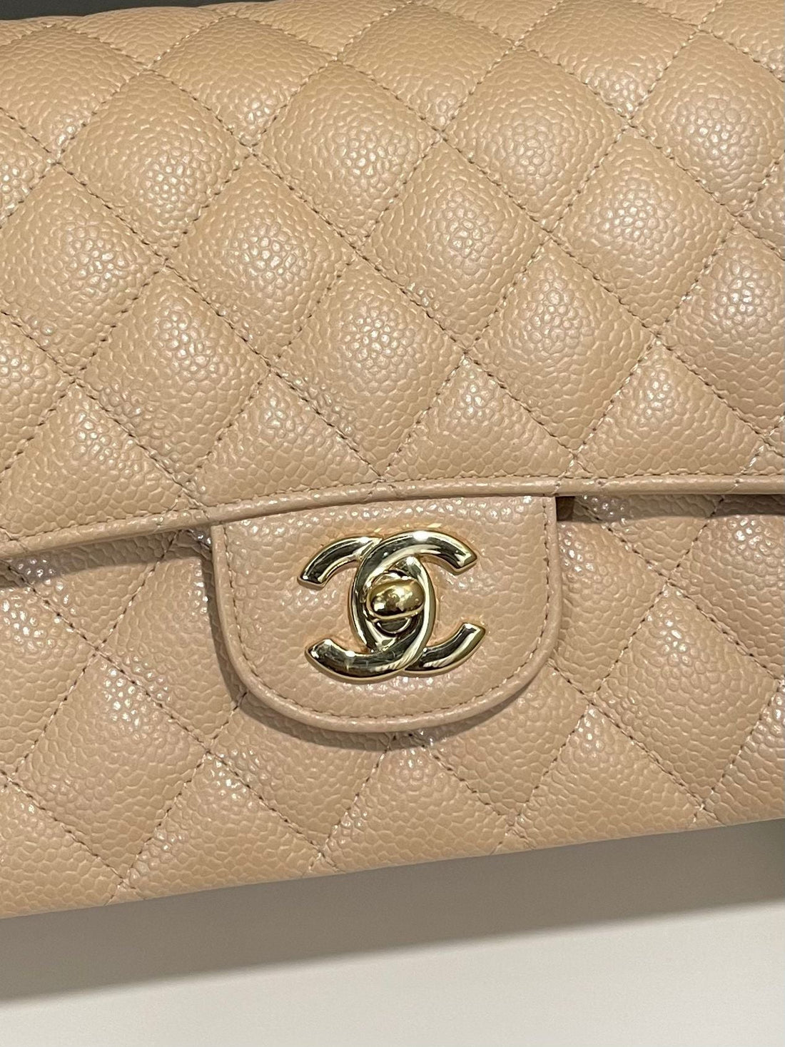 Chanel Classic Quilted Medium Double Flap Beige Clair Caviar
