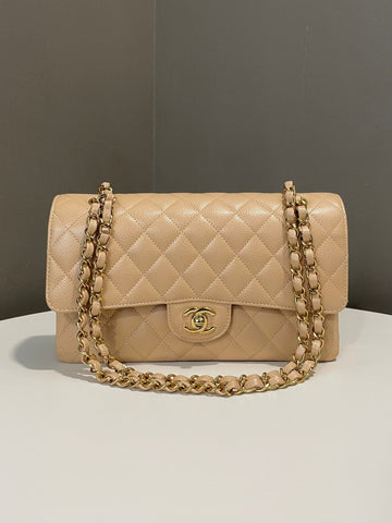 Chanel Classic Quilted Medium Double Flap Beige Clair Caviar