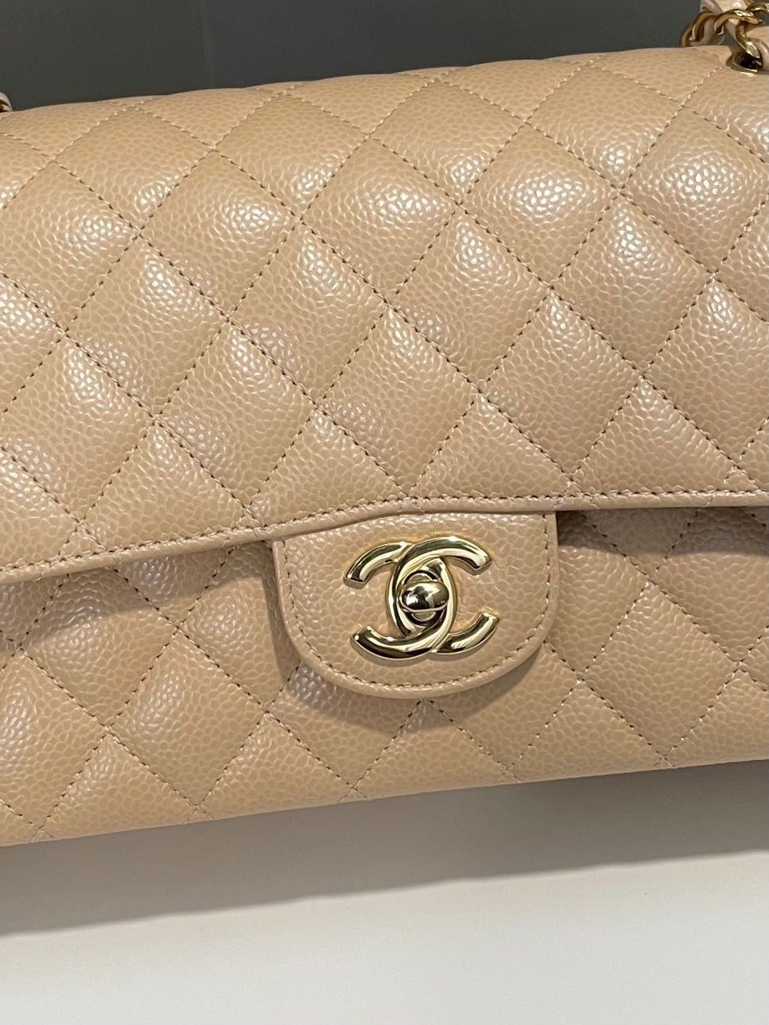 Chanel Classic Quilted Medium Double Flap Beige Clair Caviar