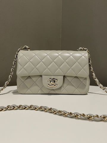 Chanel Classic Quilted Mini Rectangular Light Grey Lambskin