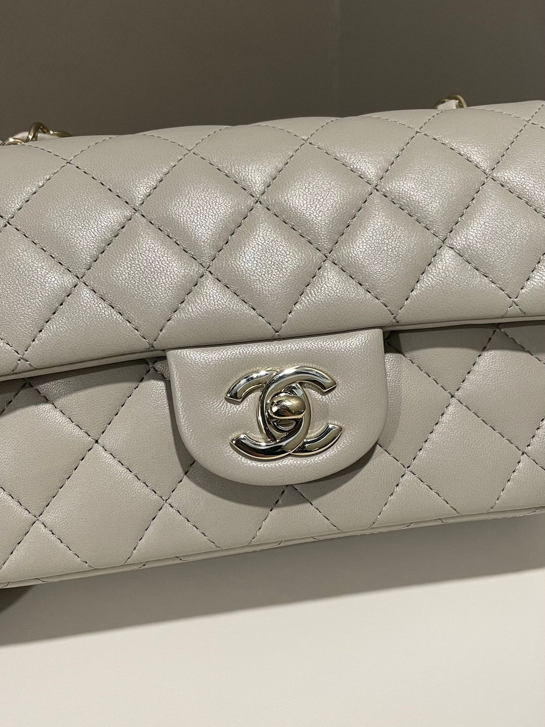Chanel Classic Quilted Mini Rectangular Light Grey Lambskin