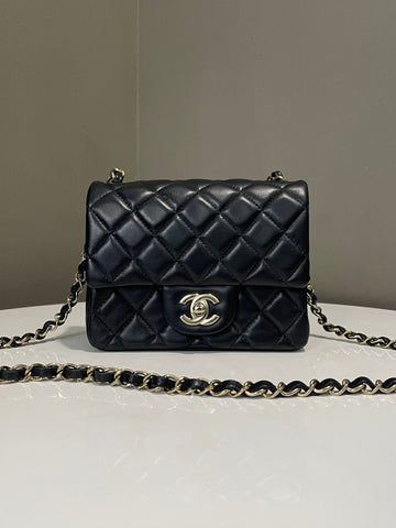 Chanel Classic Quilted Mini Square Black Lambskin