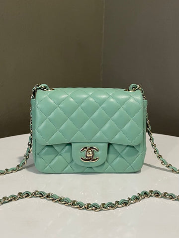 Chanel Classic Quilted Mini Square Mint Green Lambskin