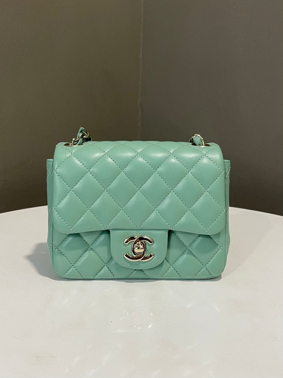 Chanel Classic Quilted Mini Square Mint Green Lambskin